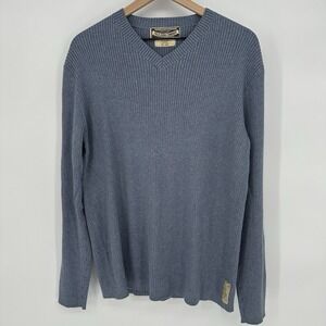 VTG Polo Jeans Company Ralph Lauren V Neck Sweater Ribbed Knit Blue Cotton Large